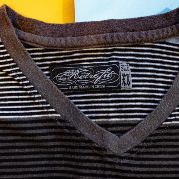 Grey Striped XL V-Neck T-shirt - Picture 3 of 3